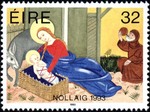 Mary placing Infant Jesus in manger