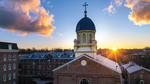 Background Image: Sunrise over the Chapel on a Frosty Morning by University of Dayton