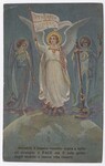 Postcard image of three angels with "Triumph of Peace" banner by Ezio Anichini