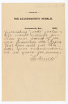 Letter: Leavenworth Herald to Paul Laurence Dunbar, Page 1 of 2 by Ohio History Connection and Leavenworth Herald