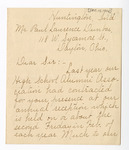 Letter: Lena M. Carson to Paul Laurence Dunbar, Page 1 of 3 by Ohio History Connection and Lena M. Carson