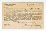 Postcard (verso): Library of Congress Copyright Department to Paul Laurence Dunbar by Ohio History Connection and Library of Congress