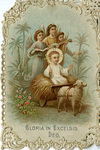 Baby Jesus and angels holy card